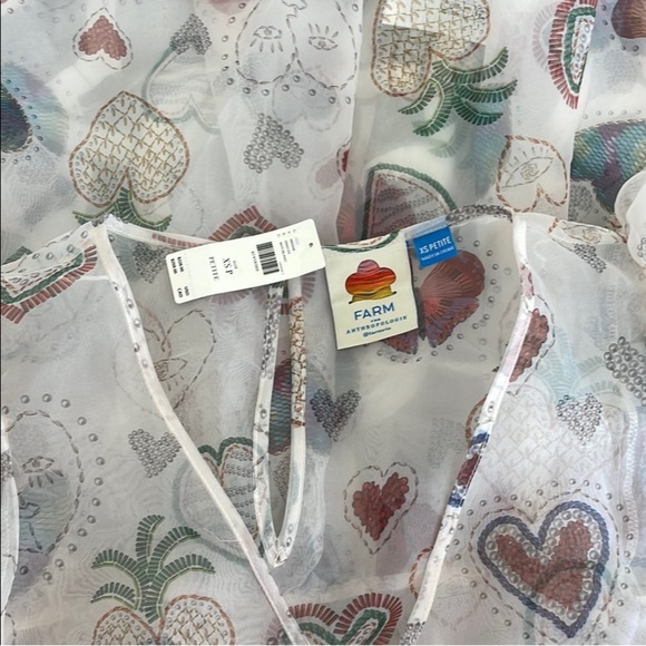 NWT Farm Rio x Anthropologie Heart Print Sheer Puff Sleeve Mini Dress XS NWT - Picture 6 of 6
